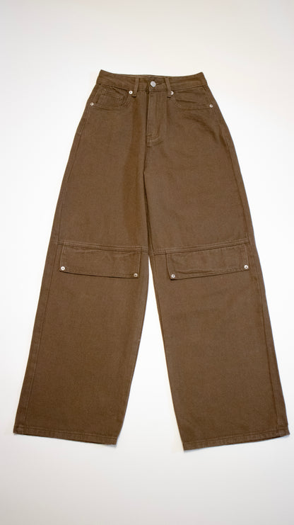 Cotton flap straight pants (brown)