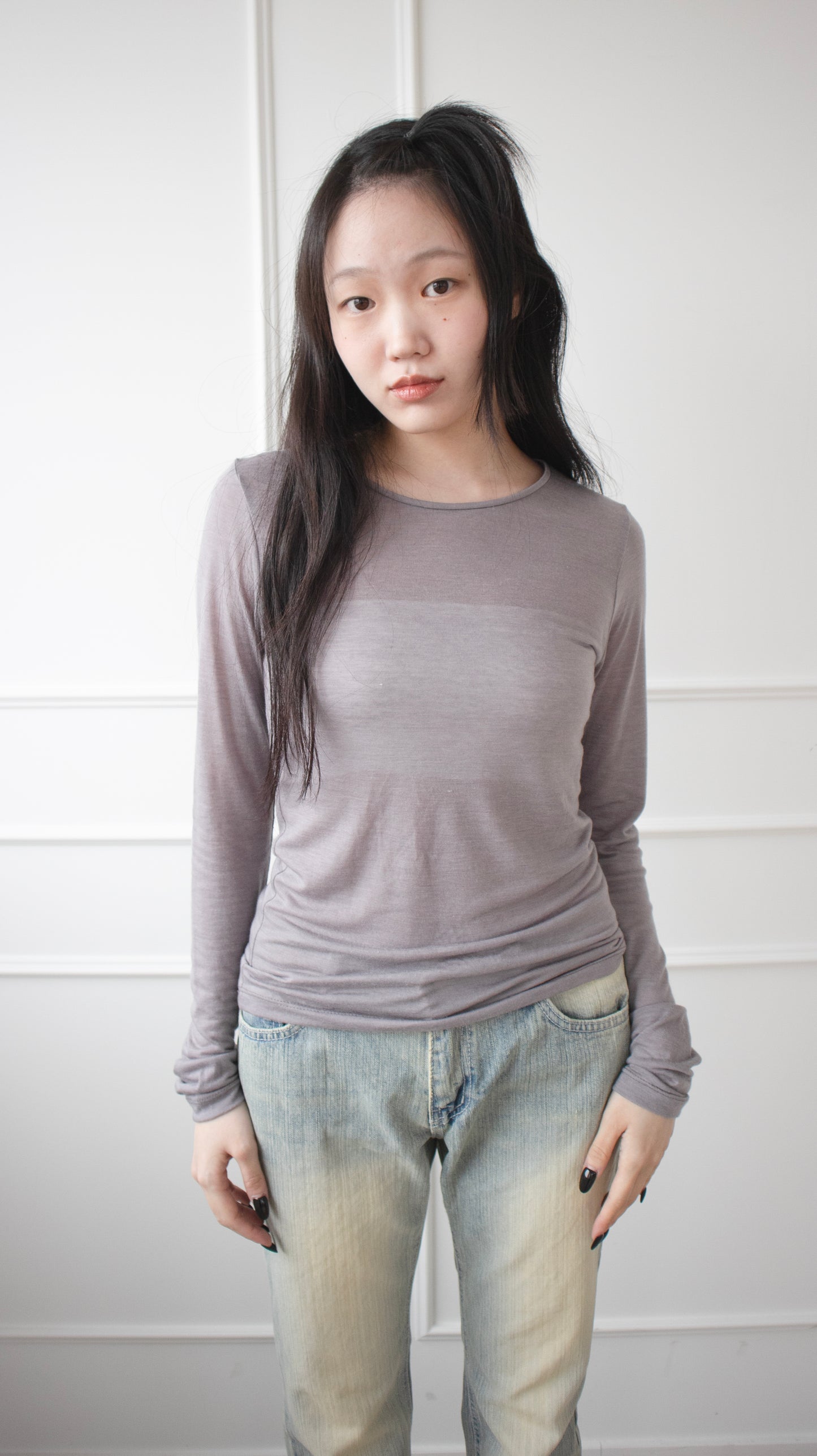 Sheer tencel top (charcoal)