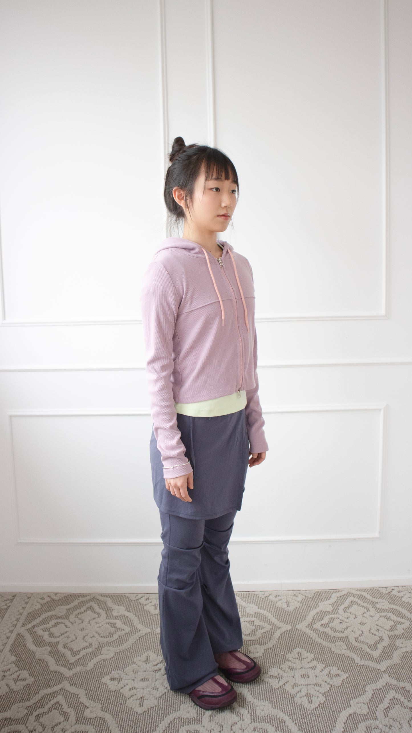 Gummy rib hoodie zip-up (dusty pink)