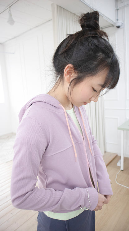 Gummy rib hoodie zip-up (dusty pink)