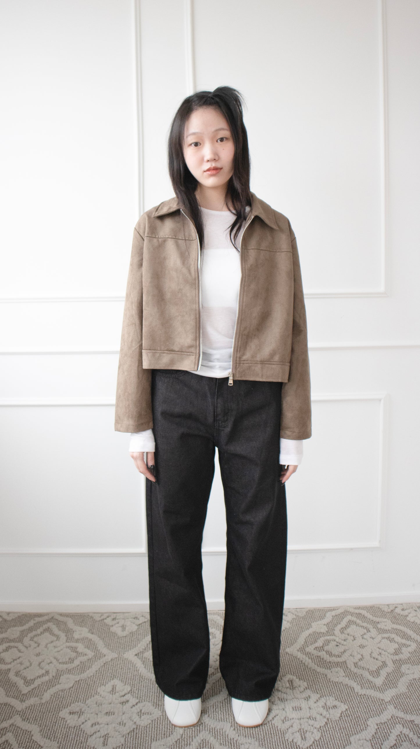 Suede cropped jacket (brown)