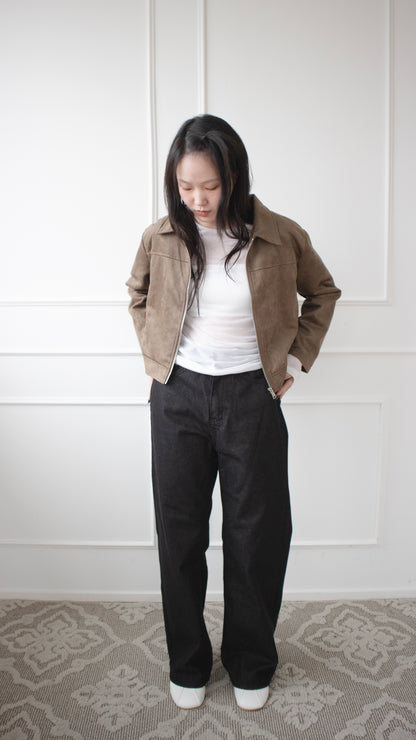 Suede cropped jacket (brown)