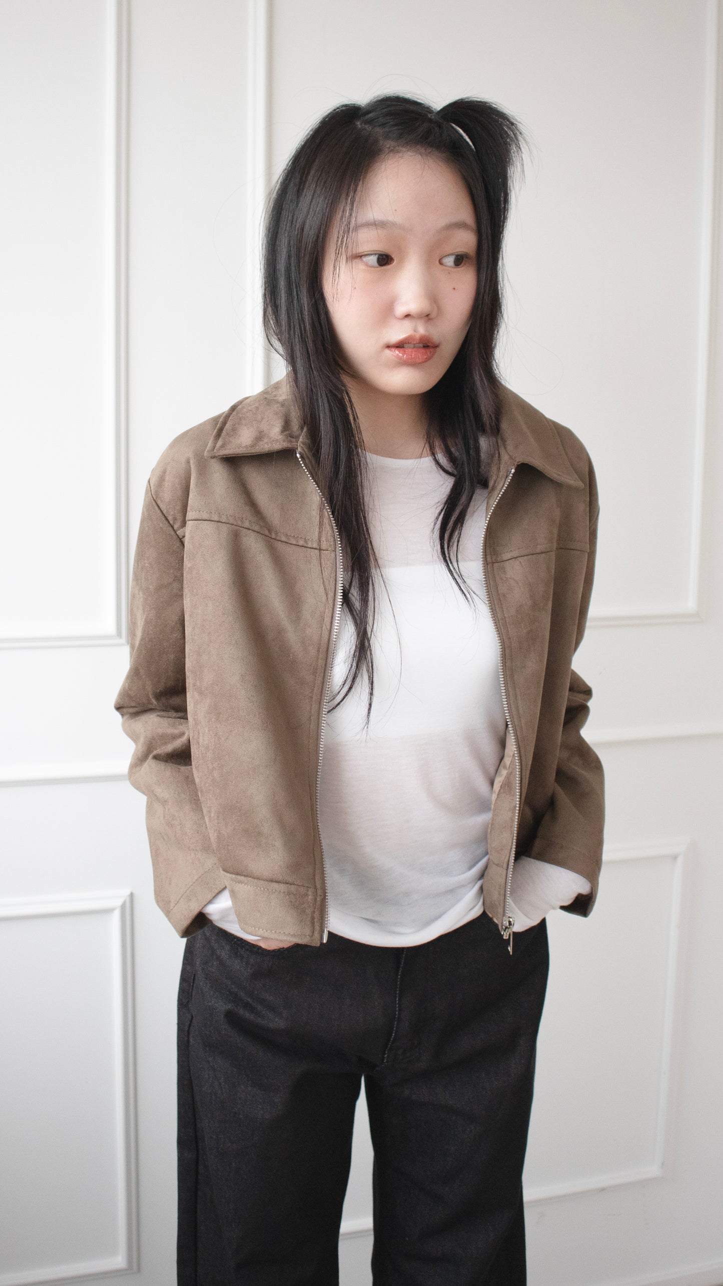 Suede cropped jacket (brown)