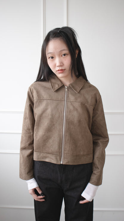 Suede cropped jacket (brown)