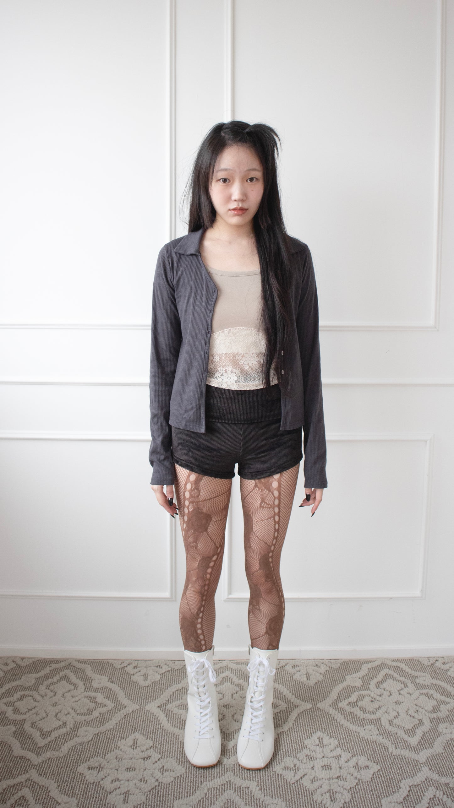 Lace flower tights (beige)