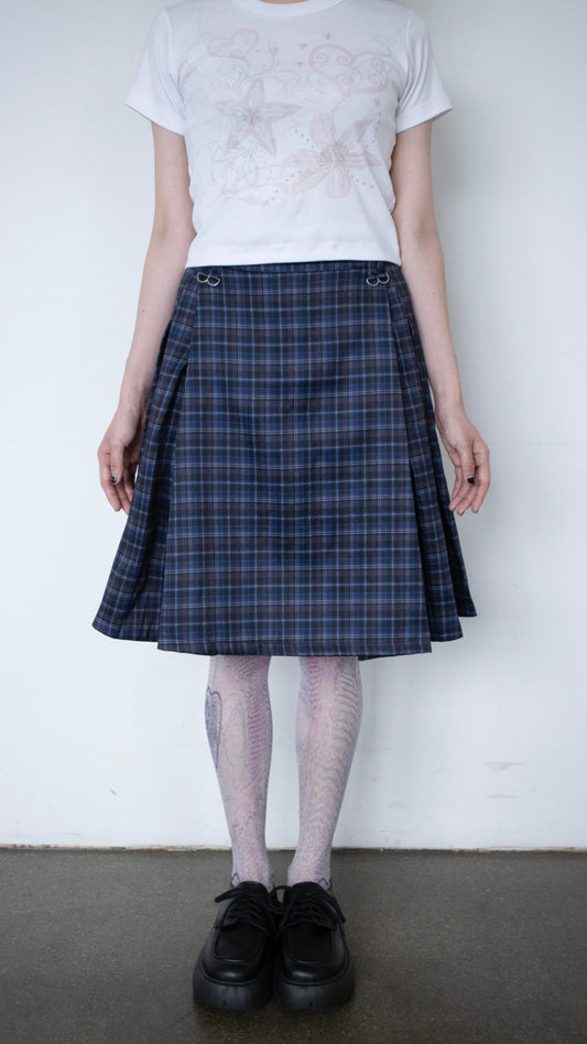 Check pleated midi skirt (navy)