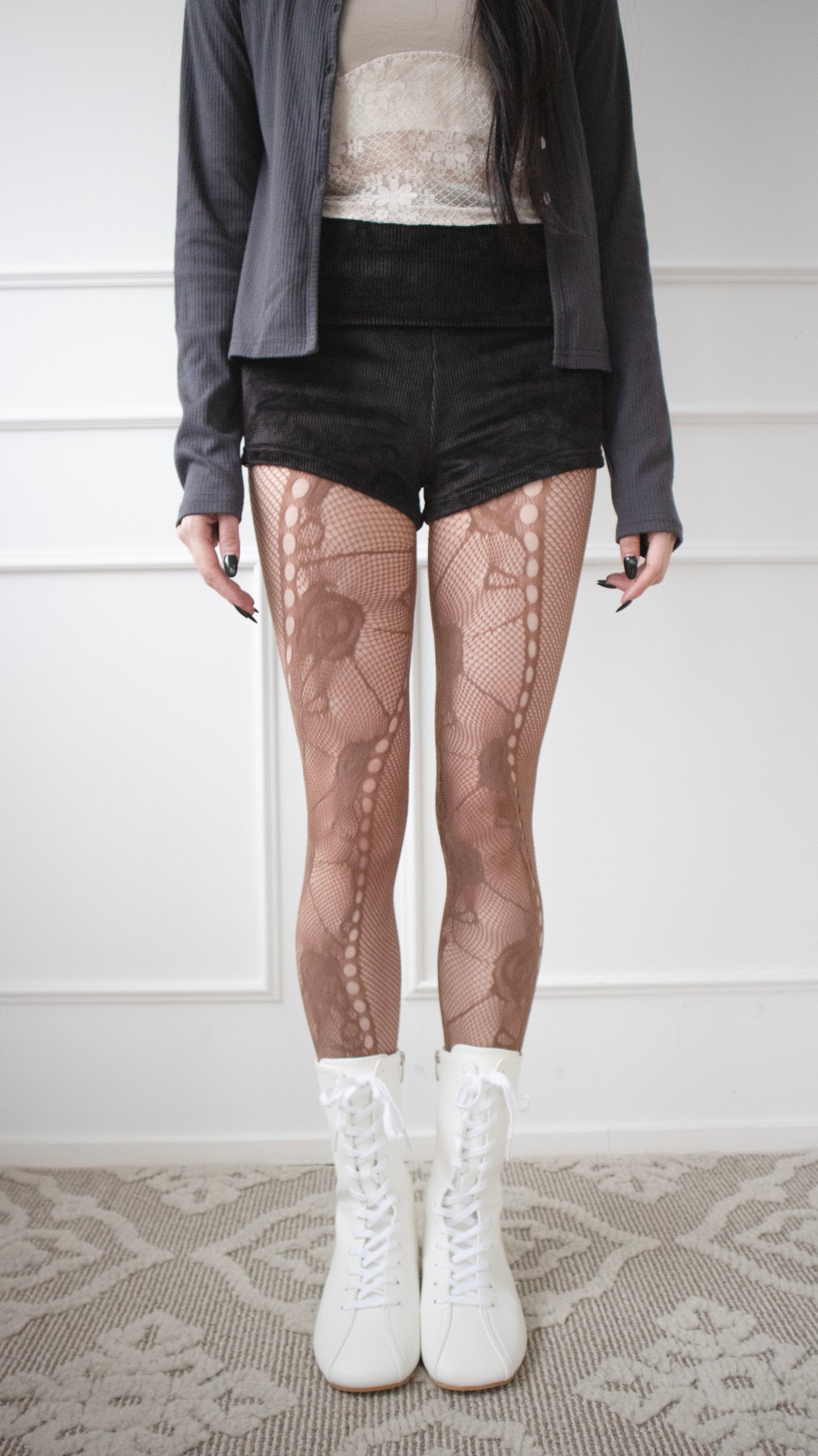 Lace flower tights (beige)