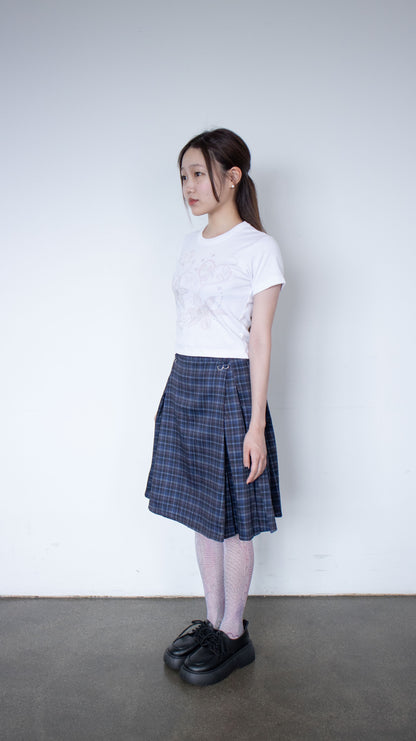 Check pleated midi skirt (navy)