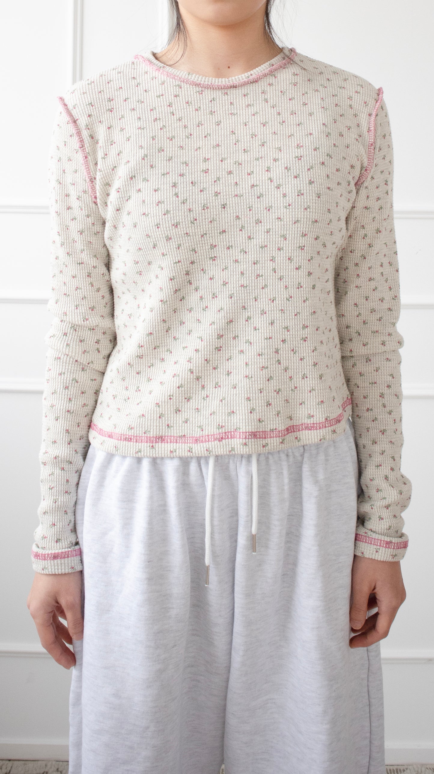 Flower waffle L/S tee (ivory)