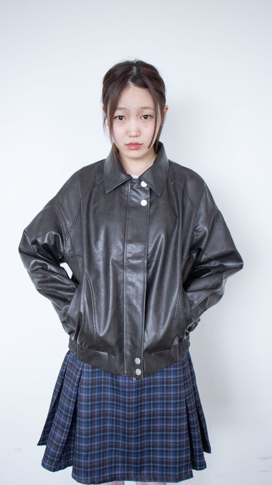 Oversize vintage leather jacket (black)