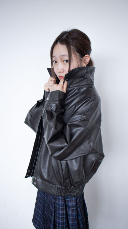 Oversize vintage leather jacket (black)