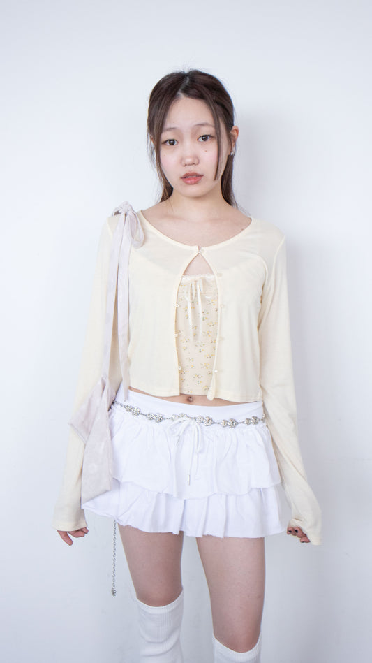 Margarine flower cardigan set (light yellow)