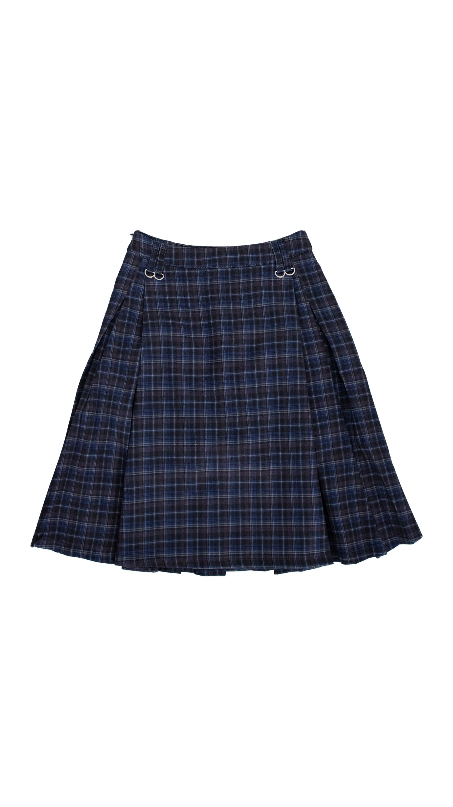 Check pleated midi skirt (navy)