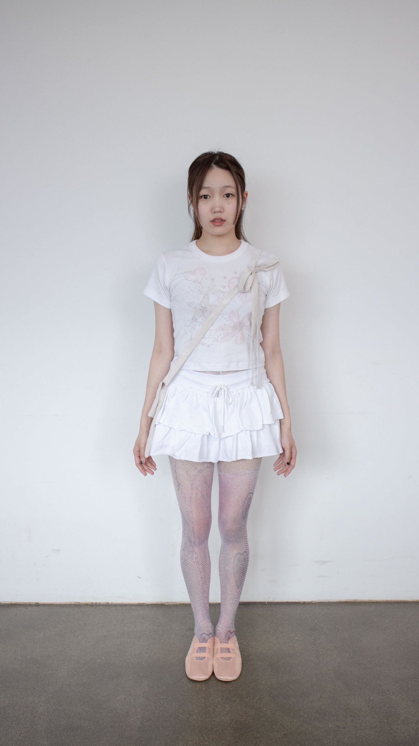 Sweat frill skirt pants (white)