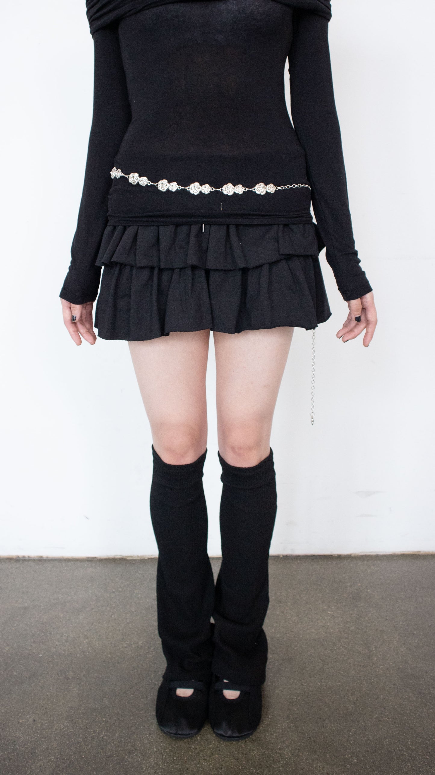 Sweat frill skirt pants (black)