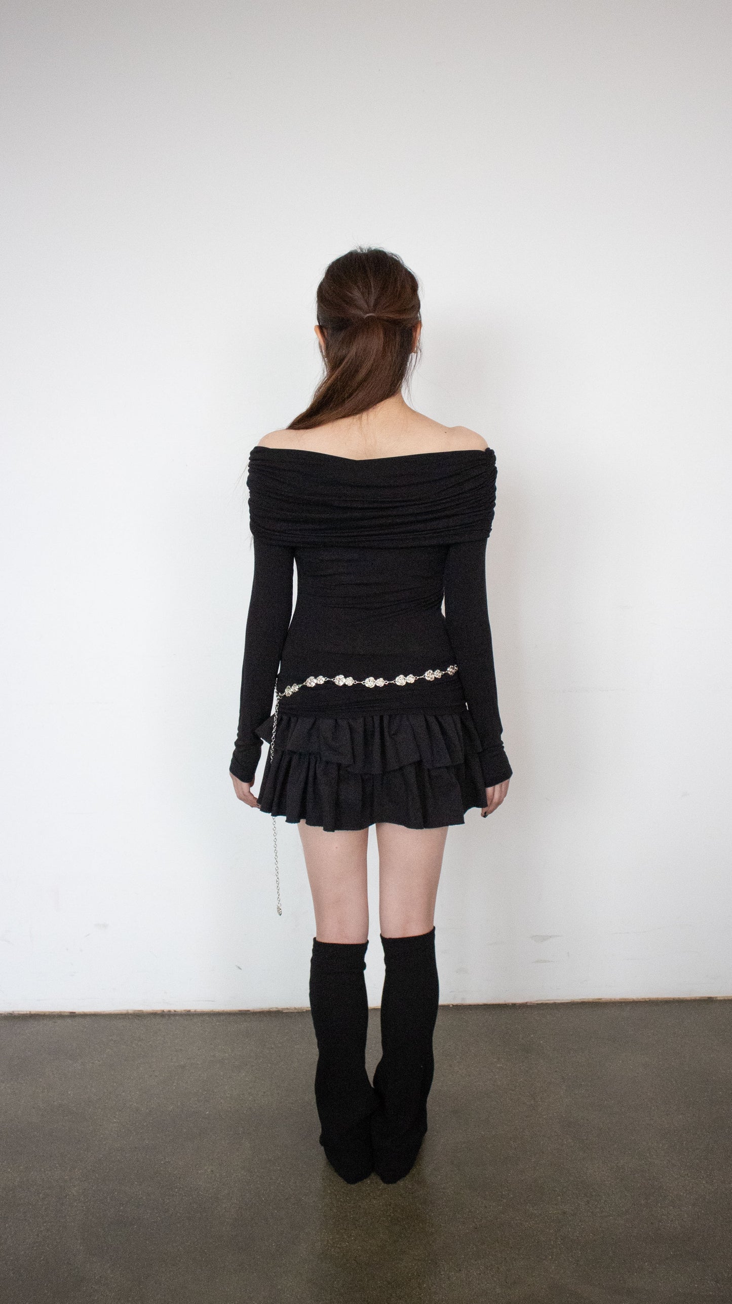 Sweat frill skirt pants (black)