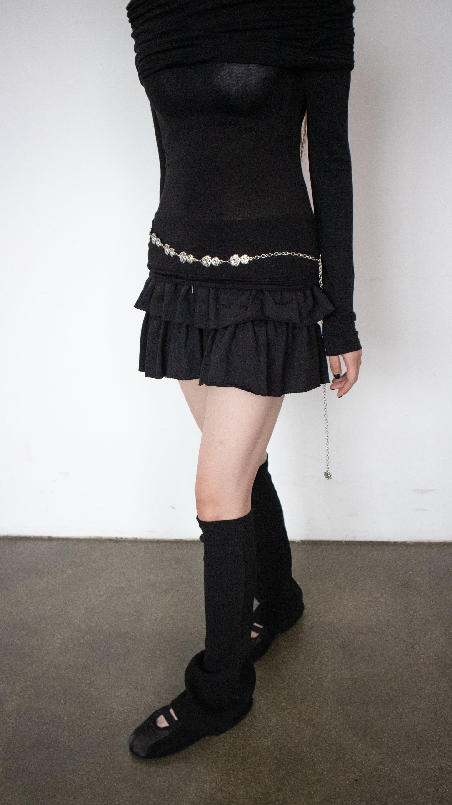 Sweat frill skirt pants (black)