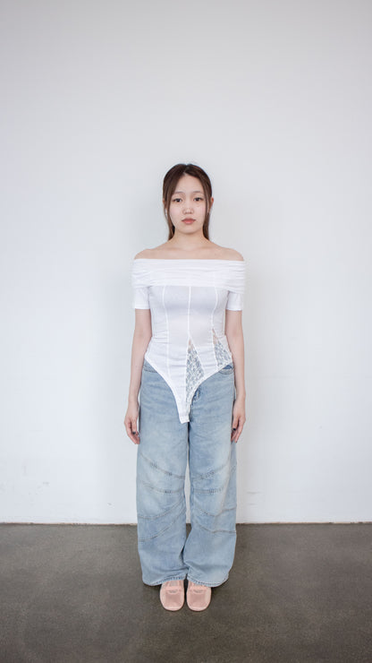 Knee seam wide denim (ice blue)