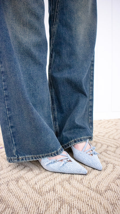 Denim slingback heel