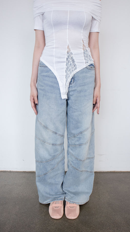 Knee seam wide denim (ice blue)