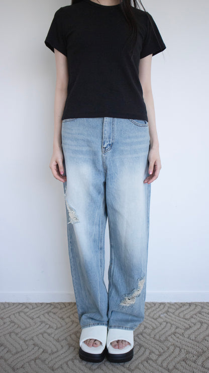 Damage wide denim pants