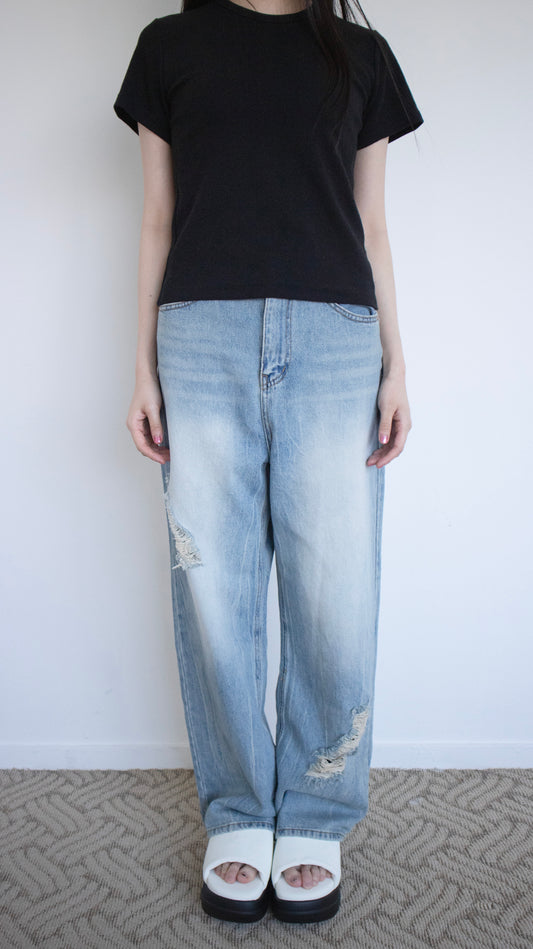 Damage wide denim pants