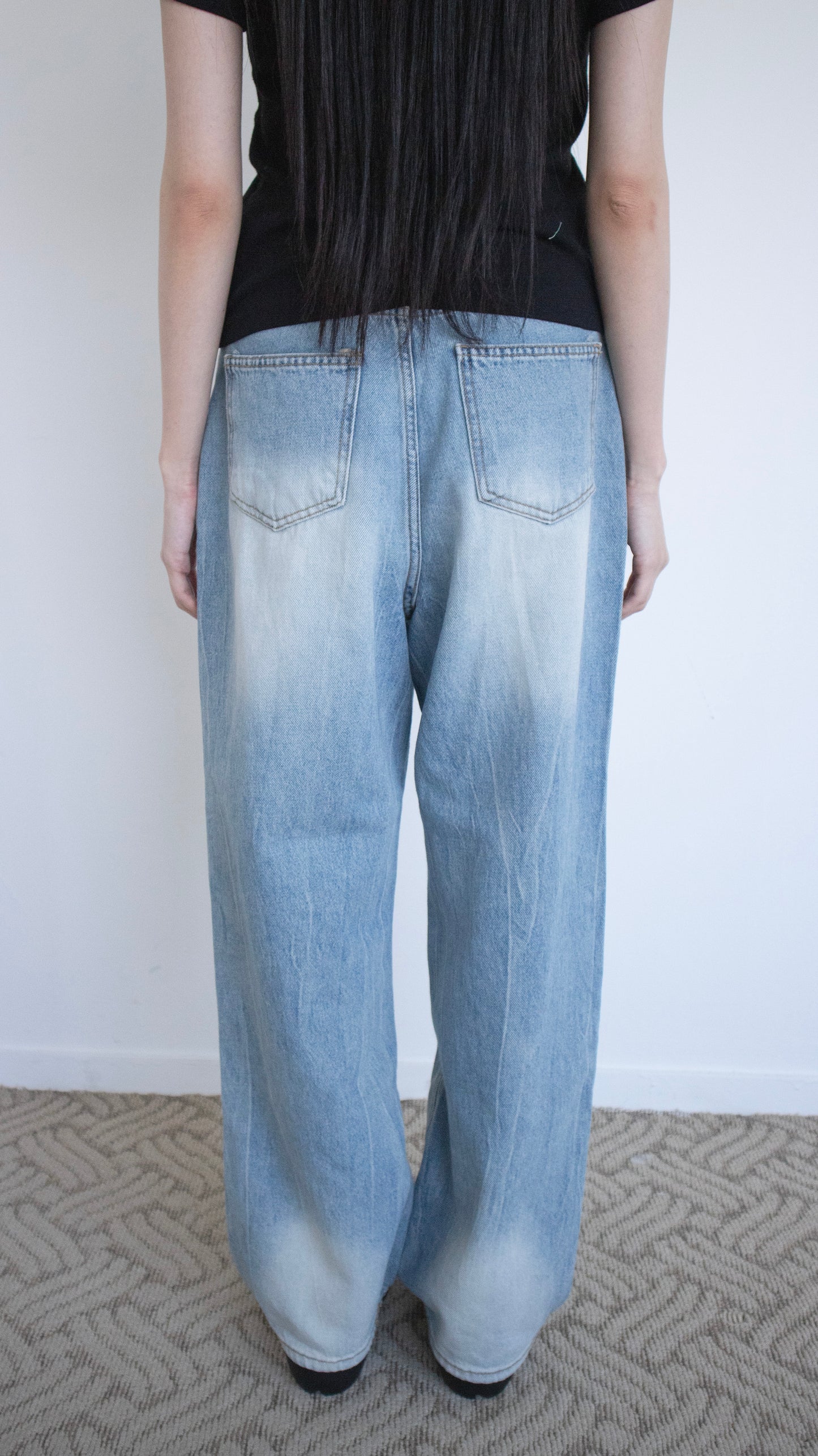 Damage wide denim pants