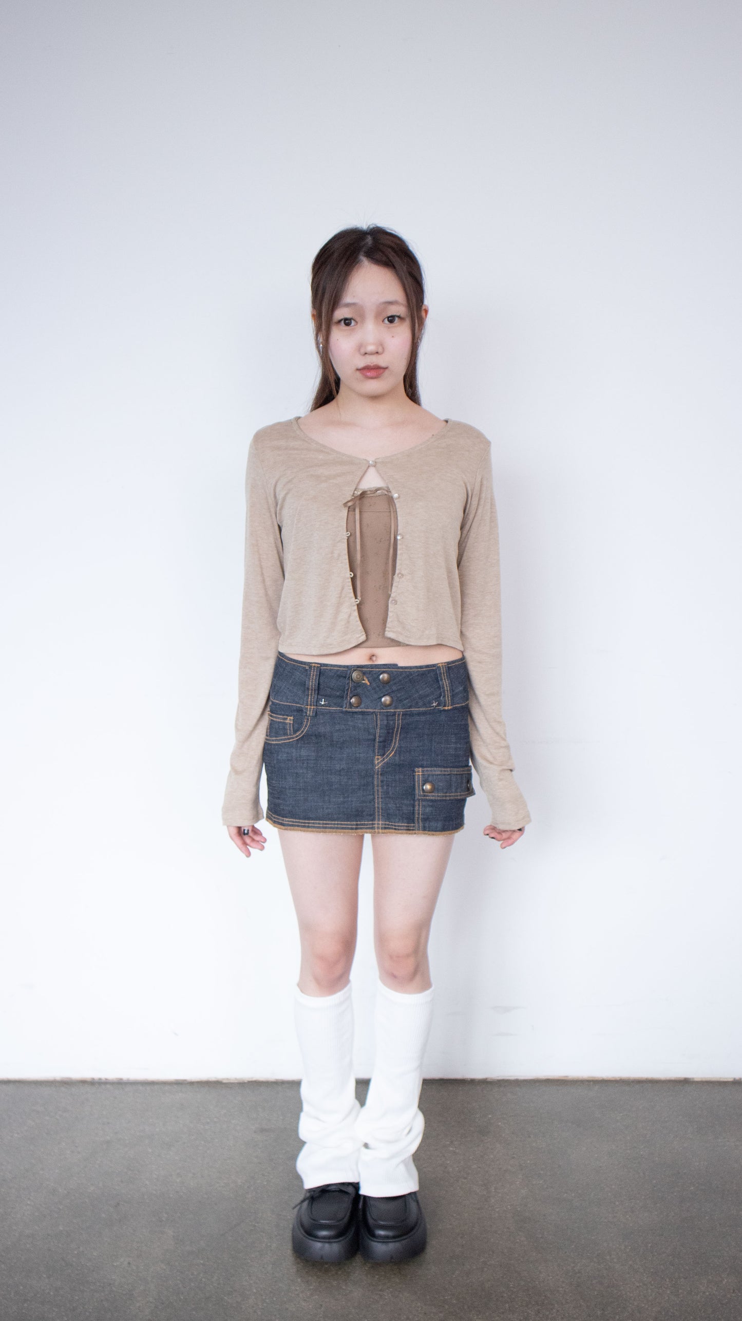 Magarine flower cardigan set (khaki brown)