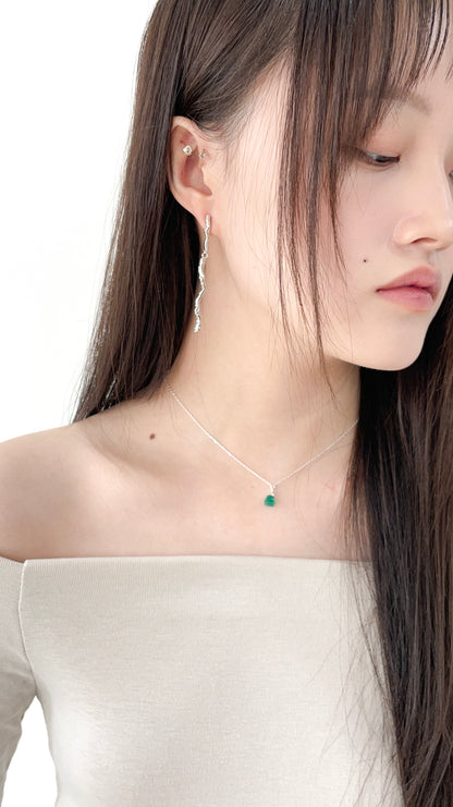 (925 silver) Green stone necklace