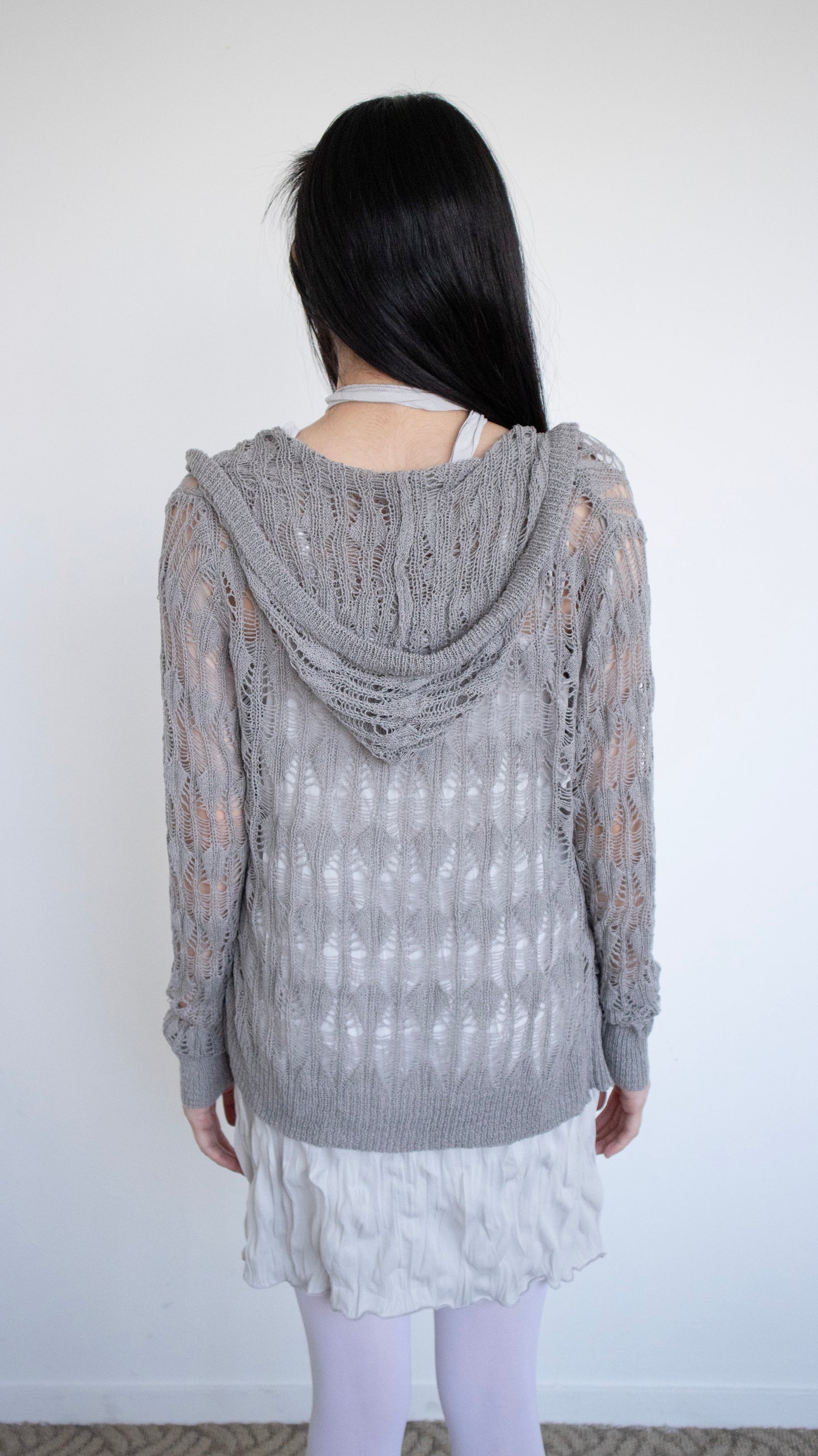 Gray crochet hoodie zip-up