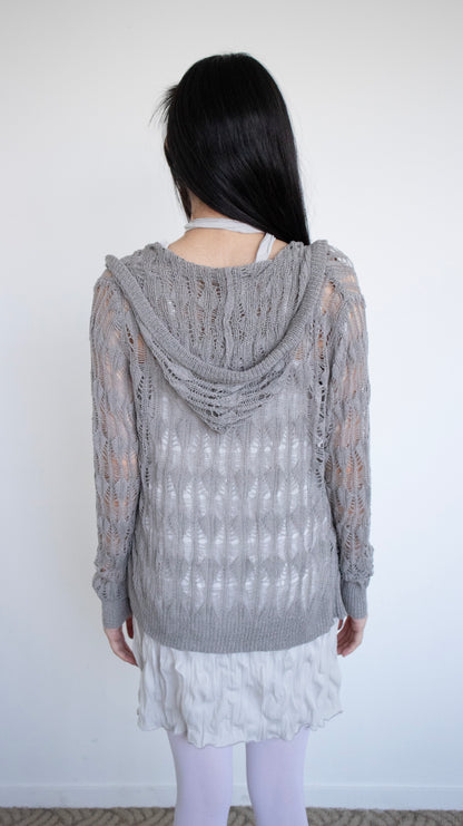 Gray crochet hoodie zip-up