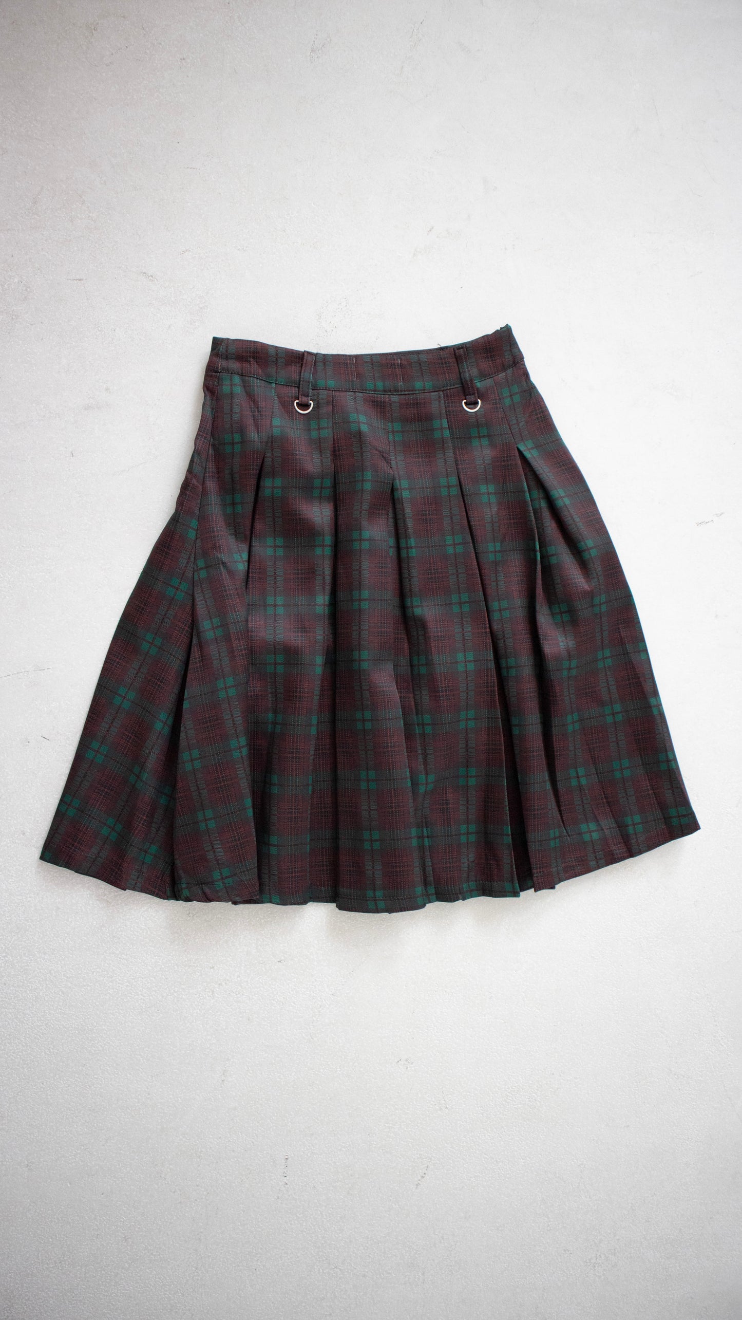 Check pleated midi skirt (green)