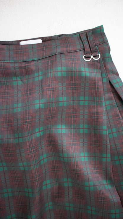 Check pleated midi skirt (green)