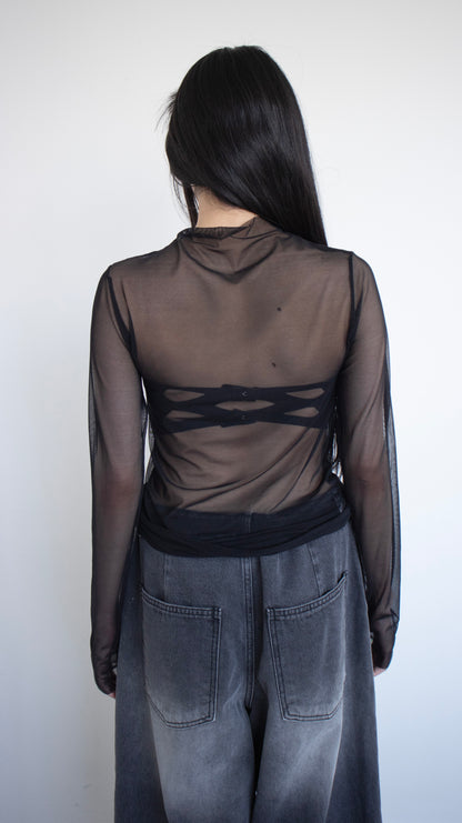 See-through net top (black)