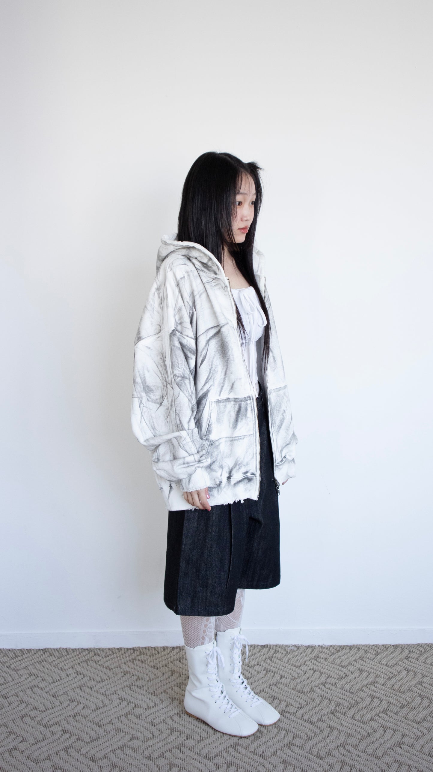 Smoke oversize hoodie zip-up (dirty white)