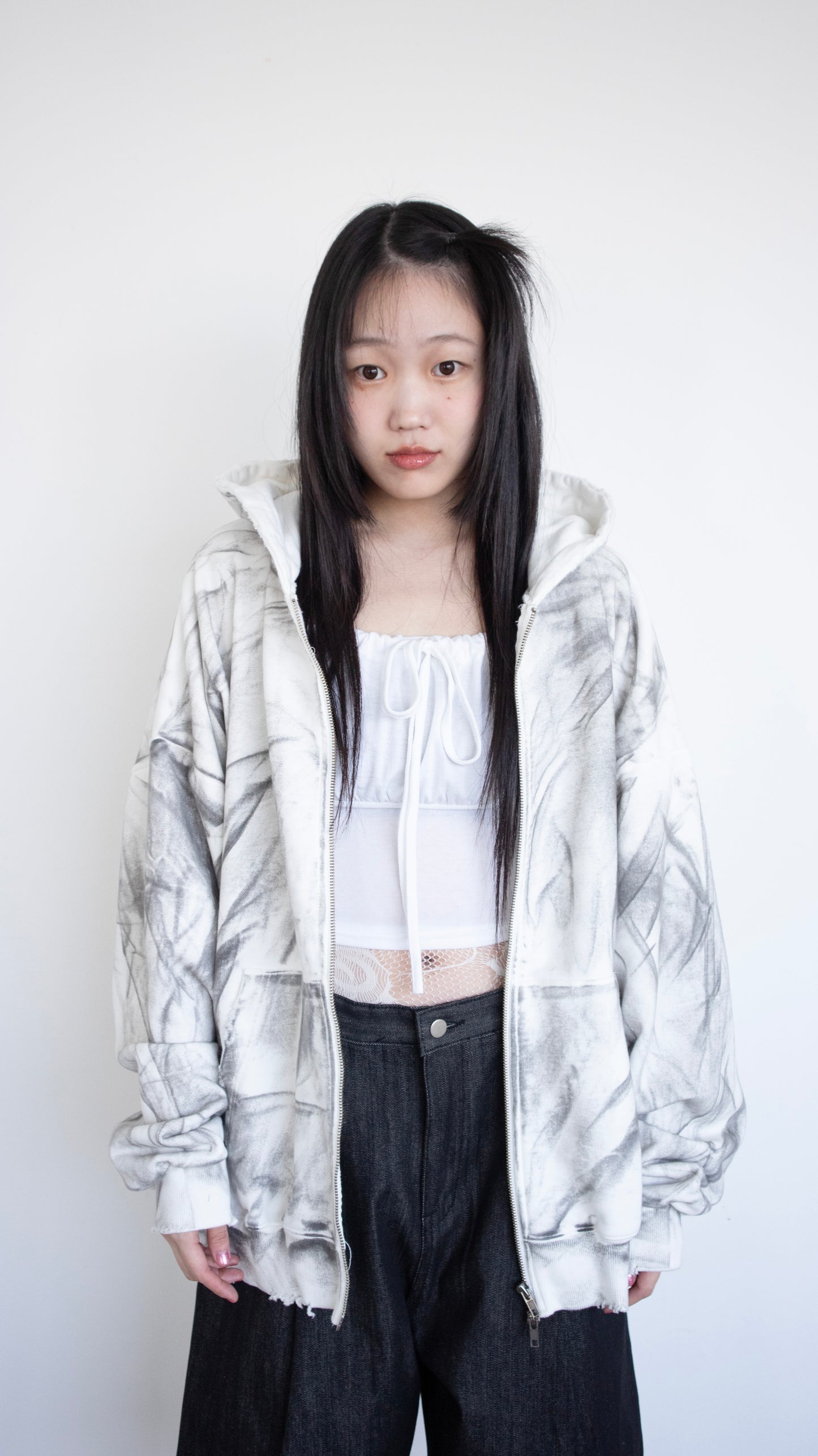 Smoke oversize hoodie zip-up (dirty white)