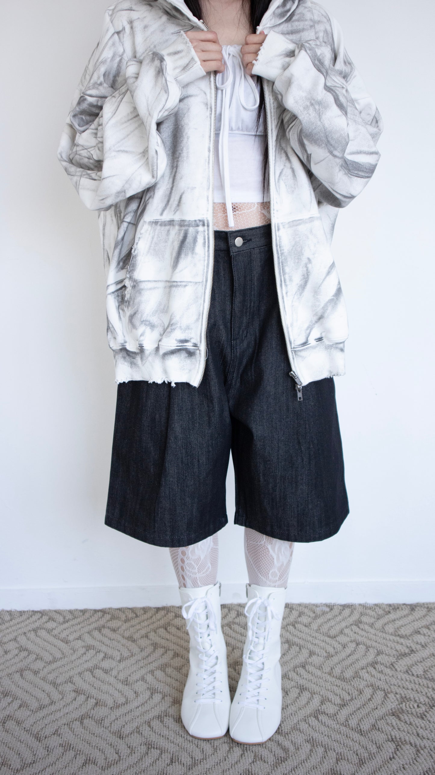 Smoke oversize hoodie zip-up (dirty white)