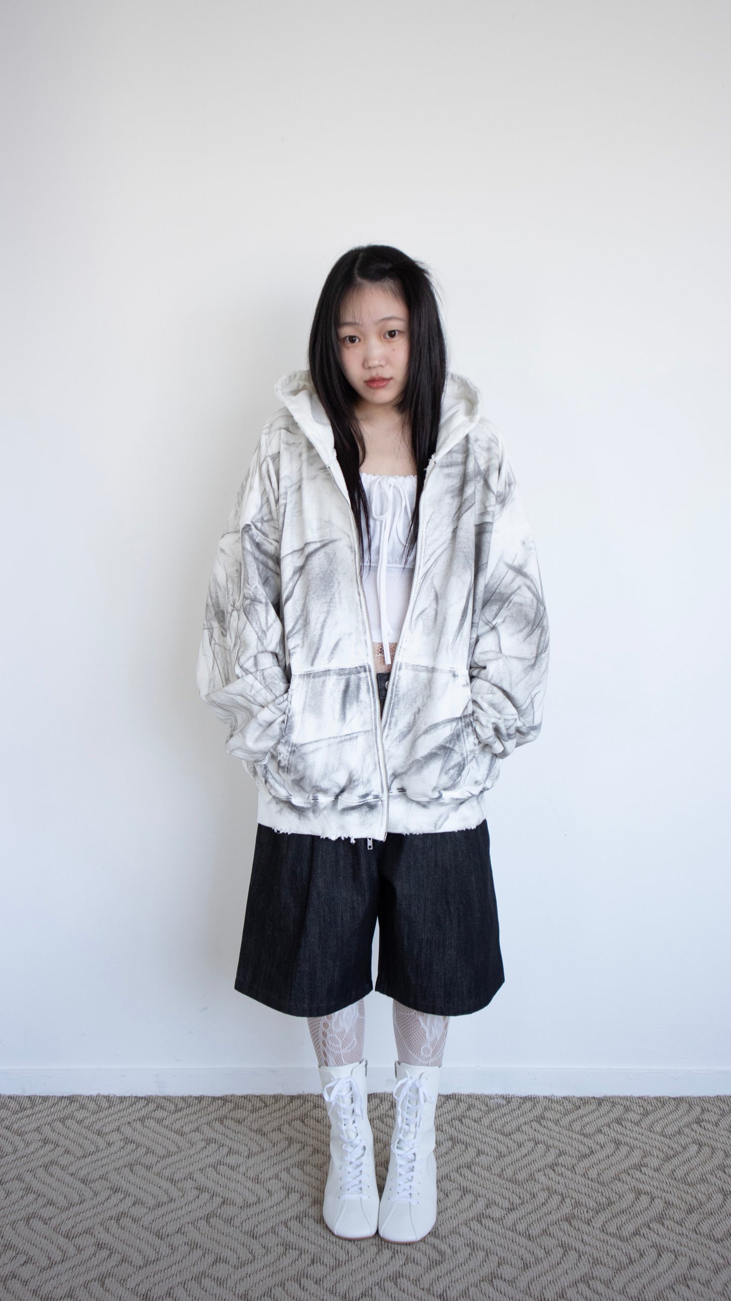 Smoke oversize hoodie zip-up (dirty white)