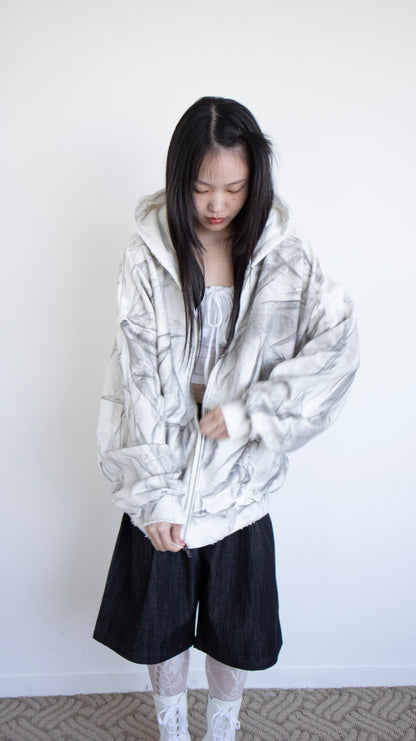 Smoke oversize hoodie zip-up (dirty white)