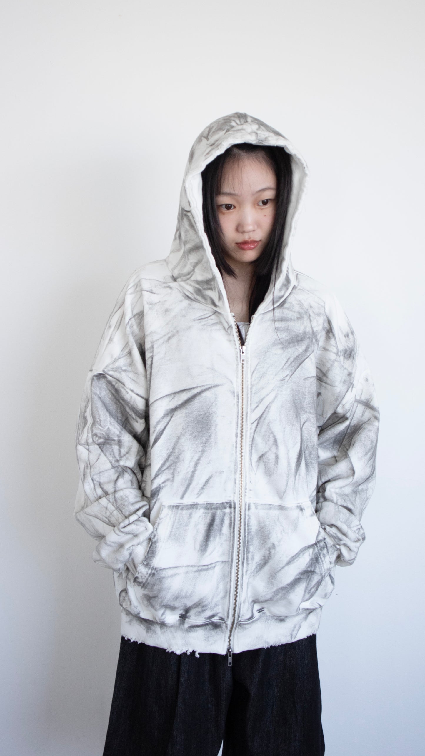 Smoke oversize hoodie zip-up (dirty white)