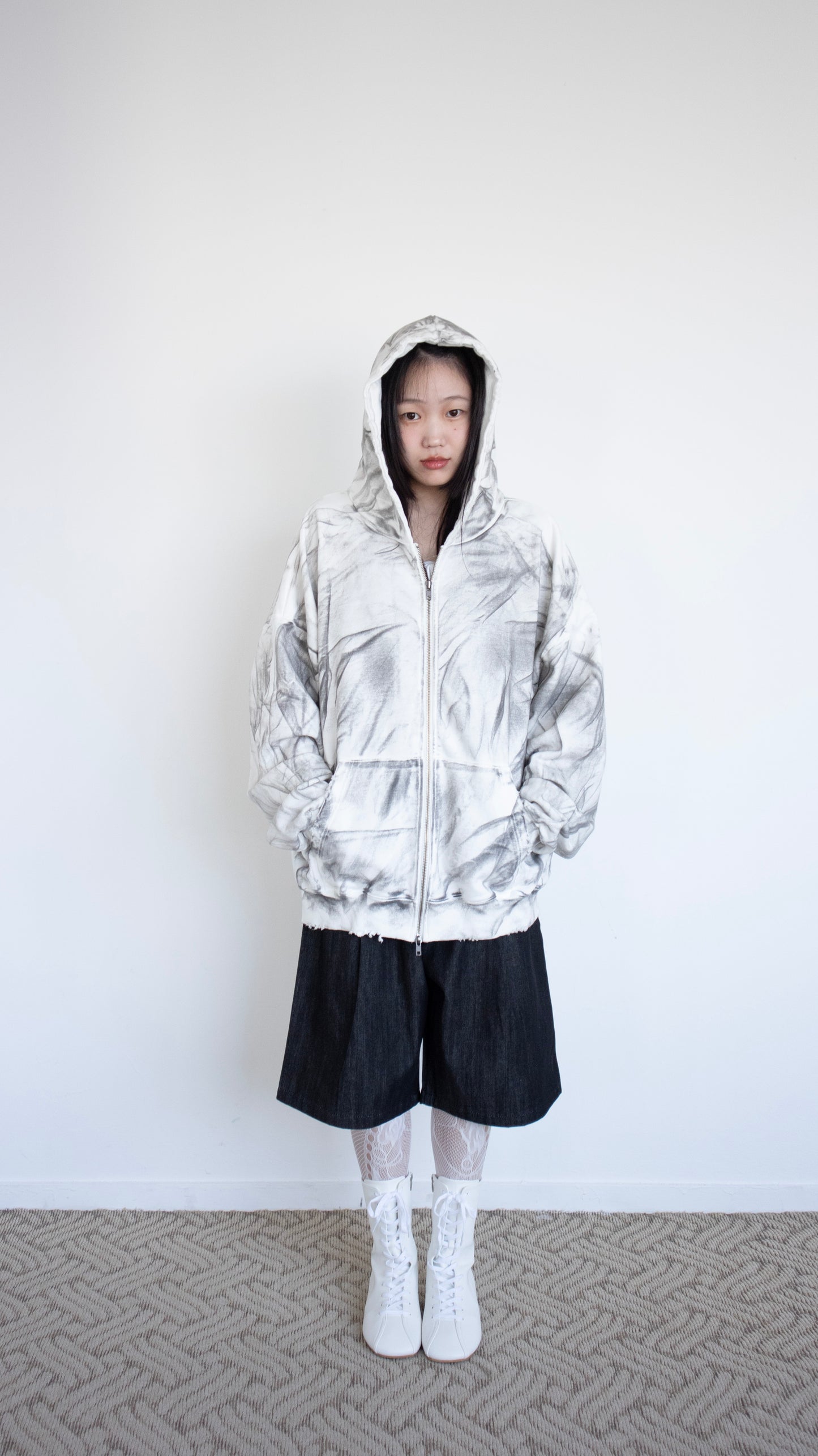 Smoke oversize hoodie zip-up (dirty white)