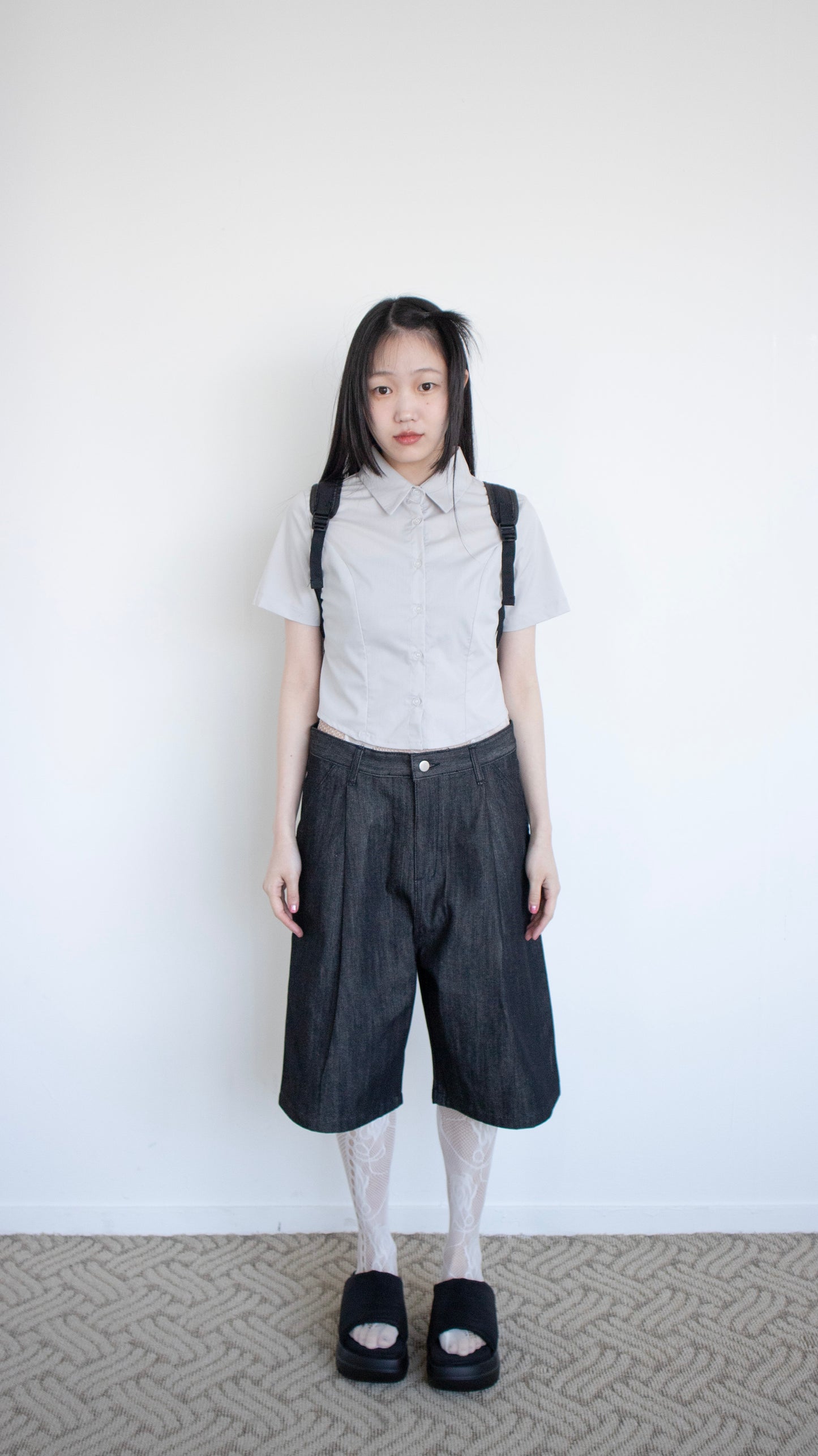 Front seam cropped shirts (gray)