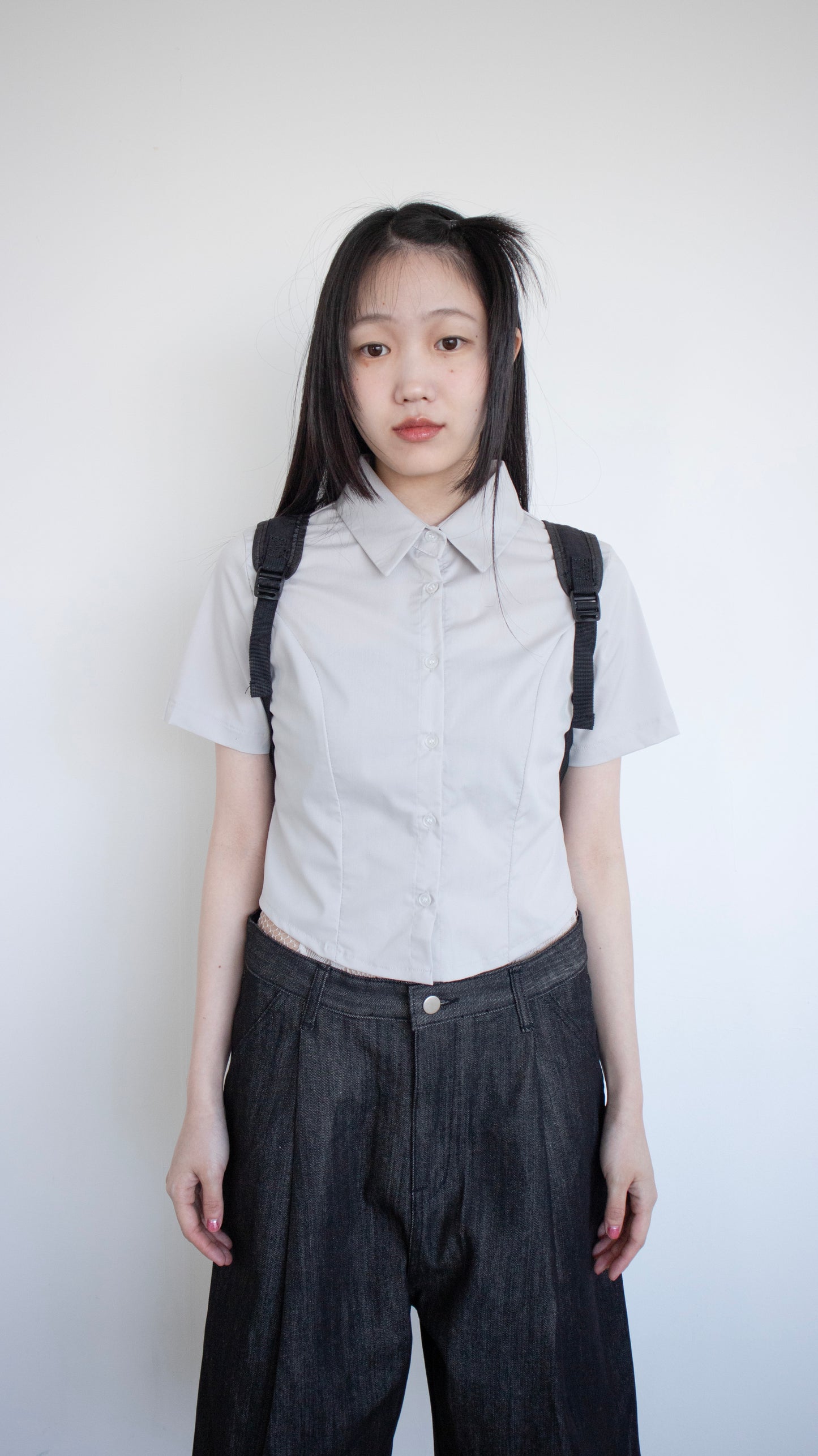 Front seam cropped shirts (gray)