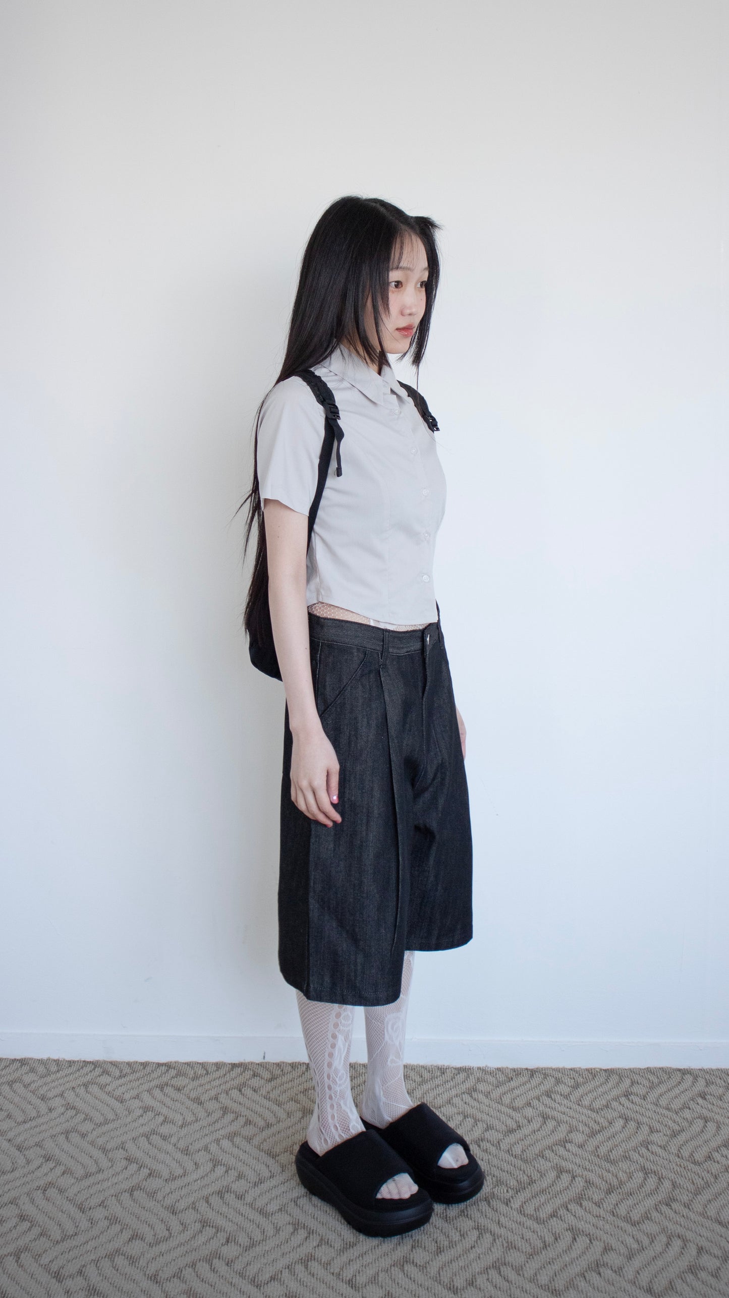 Front seam cropped shirts (gray)