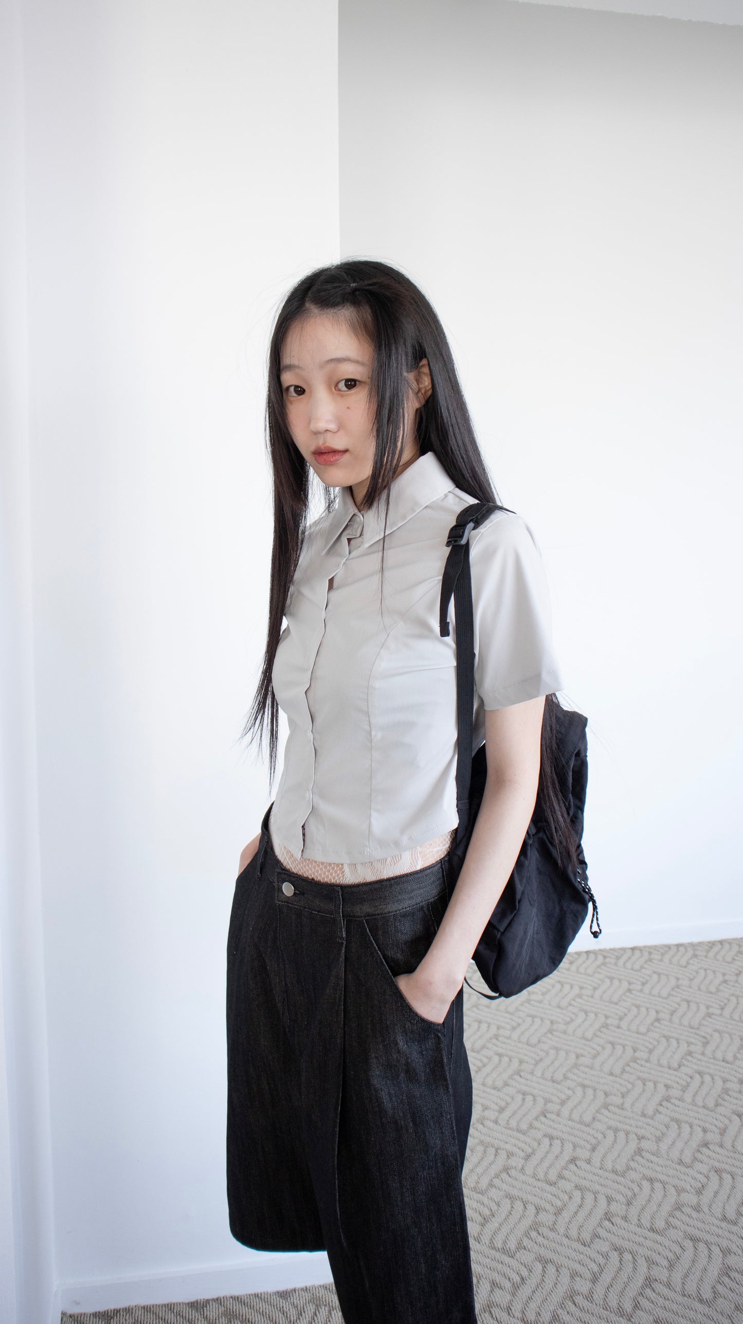 Front seam cropped shirts (gray)