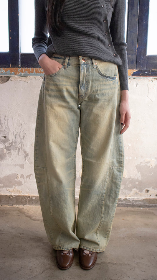 Moon side seam washed denim