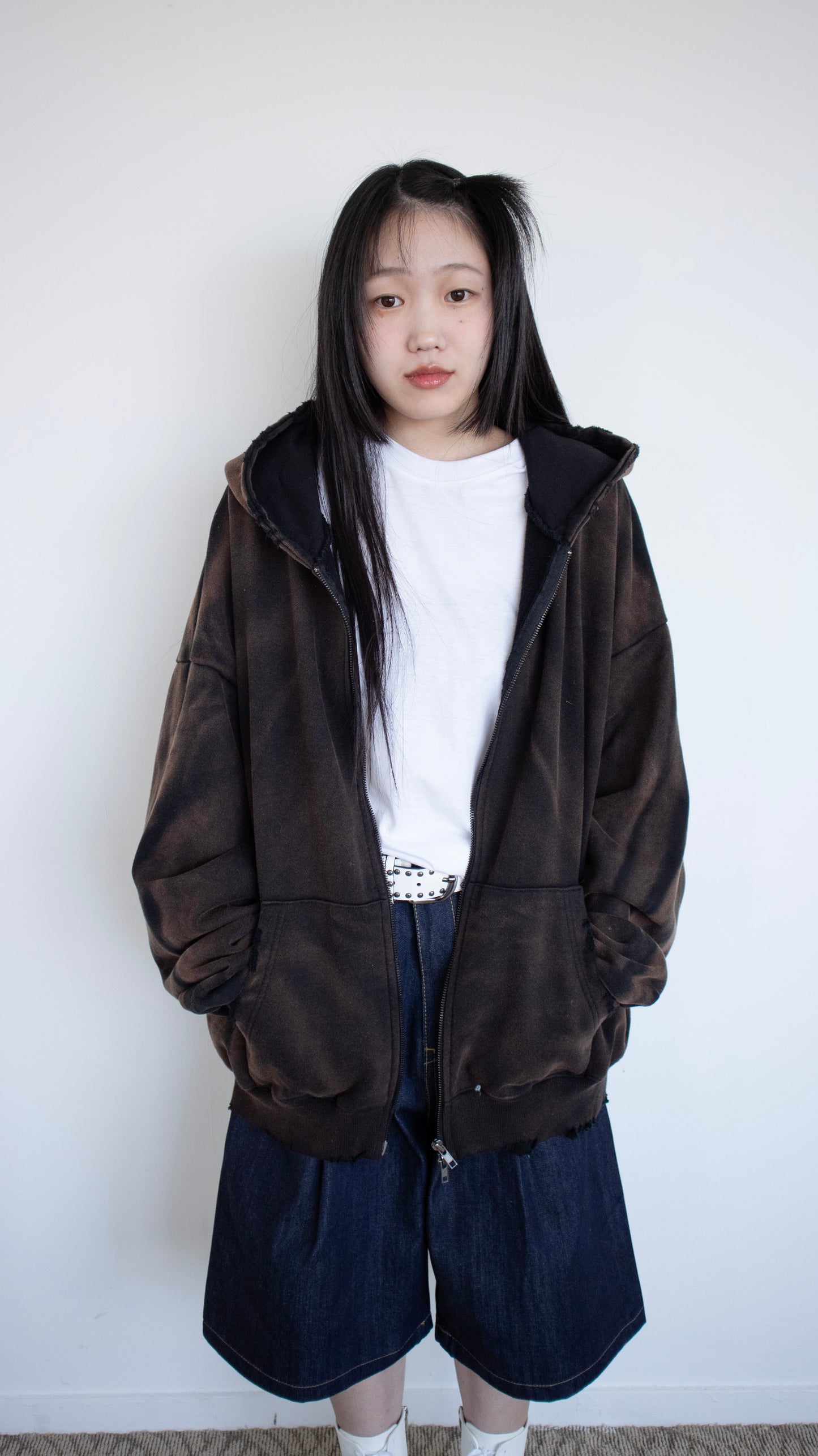 Smoke oversize hoodie zip-up (black)