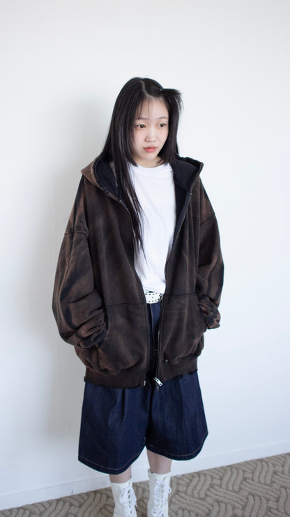 Smoke oversize hoodie zip-up (black)