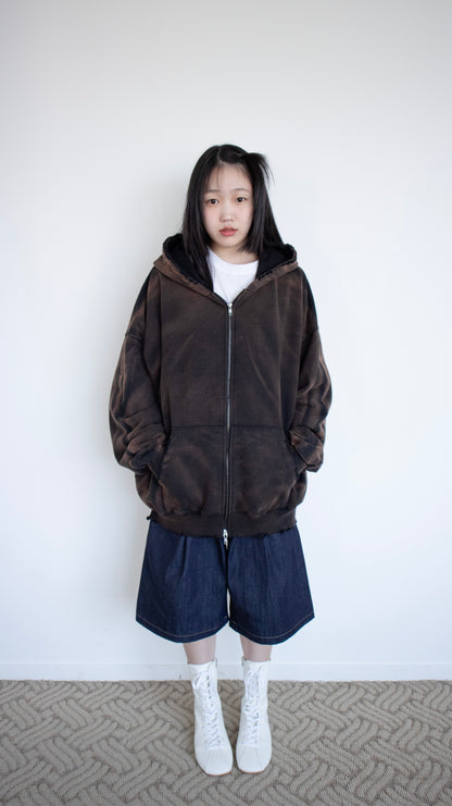 Smoke oversize hoodie zip-up (black)