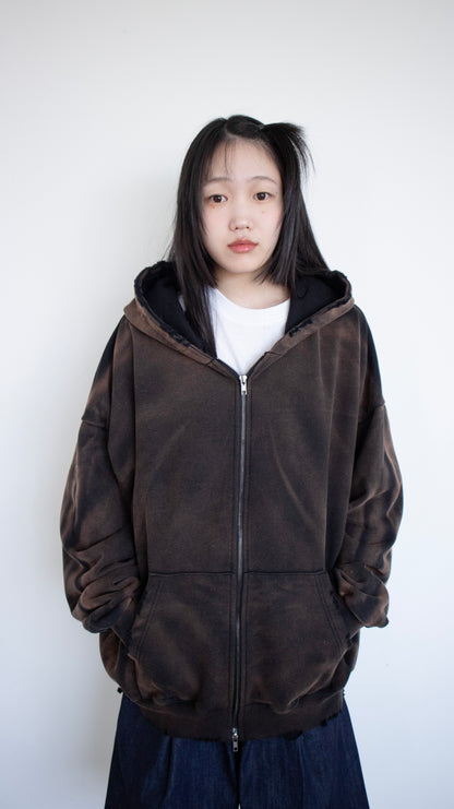 Smoke oversize hoodie zip-up (black)